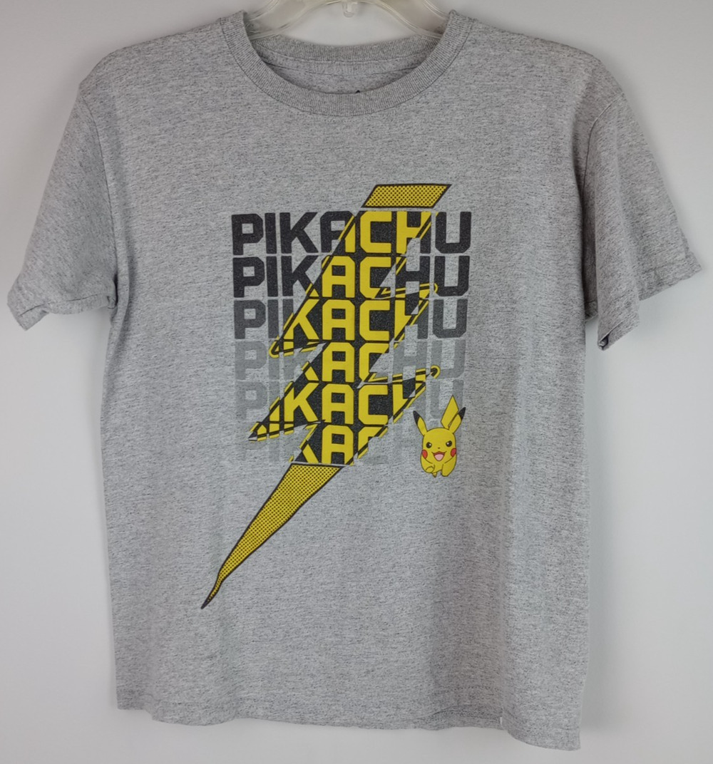 Pokemon Nintendo Juniors L Gray Yellow Pikachu‎ Lightning Bolt Graphic Tshirt